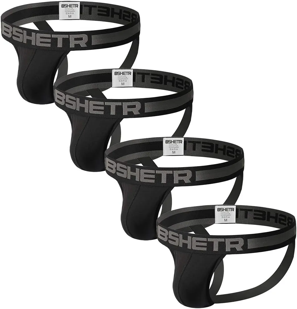 BSHETR Men's Jockstraps Athletic Supporters 4-Pack Cotton Work Out Underwear