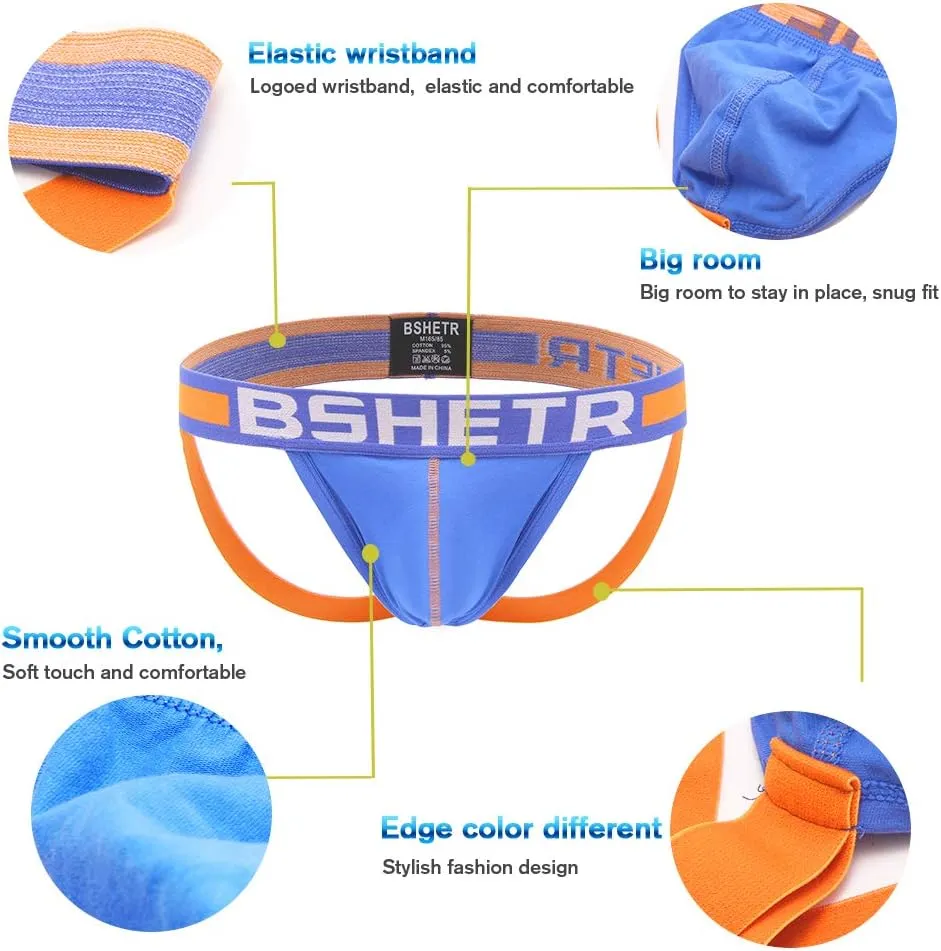 BSHETR Men's Jockstraps Athletic Supporters 4-Pack Cotton Work Out Underwear