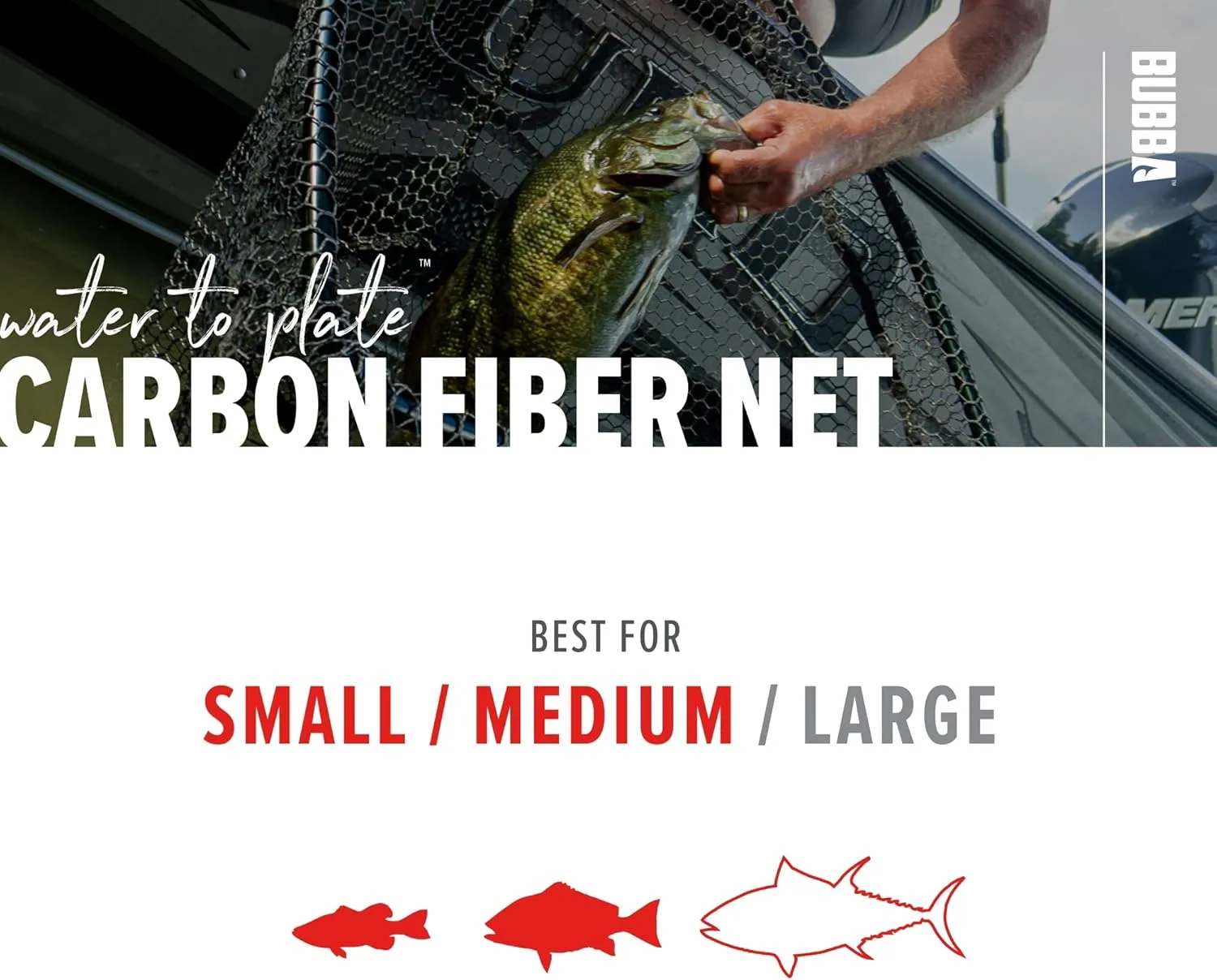 BUBBA Landing Nets with Corrosion Resistant Construction, Non-Slip Grip Handle and Carbon Fiber Shafts for Fishing, Angling, Boating and Outdoors