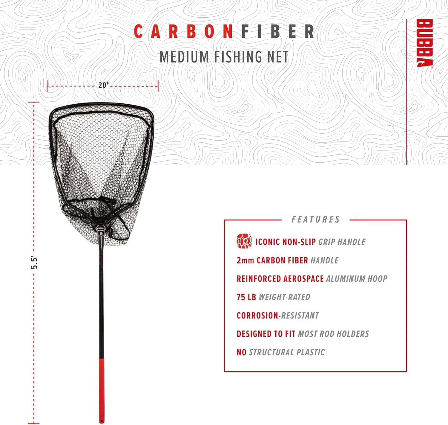 BUBBA Landing Nets with Corrosion Resistant Construction, Non-Slip Grip Handle and Carbon Fiber Shafts for Fishing, Angling, Boating and Outdoors
