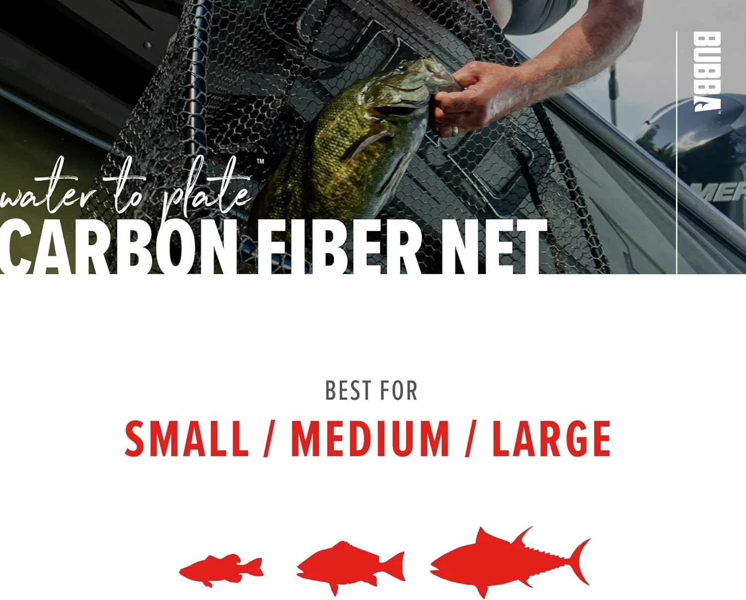 BUBBA Landing Nets with Corrosion Resistant Construction, Non-Slip Grip Handle and Carbon Fiber Shafts for Fishing, Angling, Boating and Outdoors