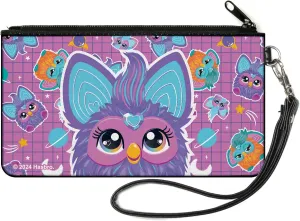Buckle-Down Furby Wallet, Zip Pouch, Furby Purple Excited Furby Pose and Icons Collage Pink Purple, Canvas