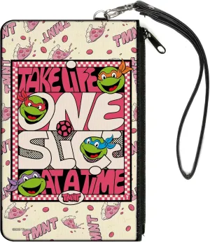 Buckle-Down Nickelodeon Zip Around Clutch Wristlet Travel & Credit Card Holder Wallet, Ninja Turtles Take Life One Slice at a Time Pizza Collage, Canvas