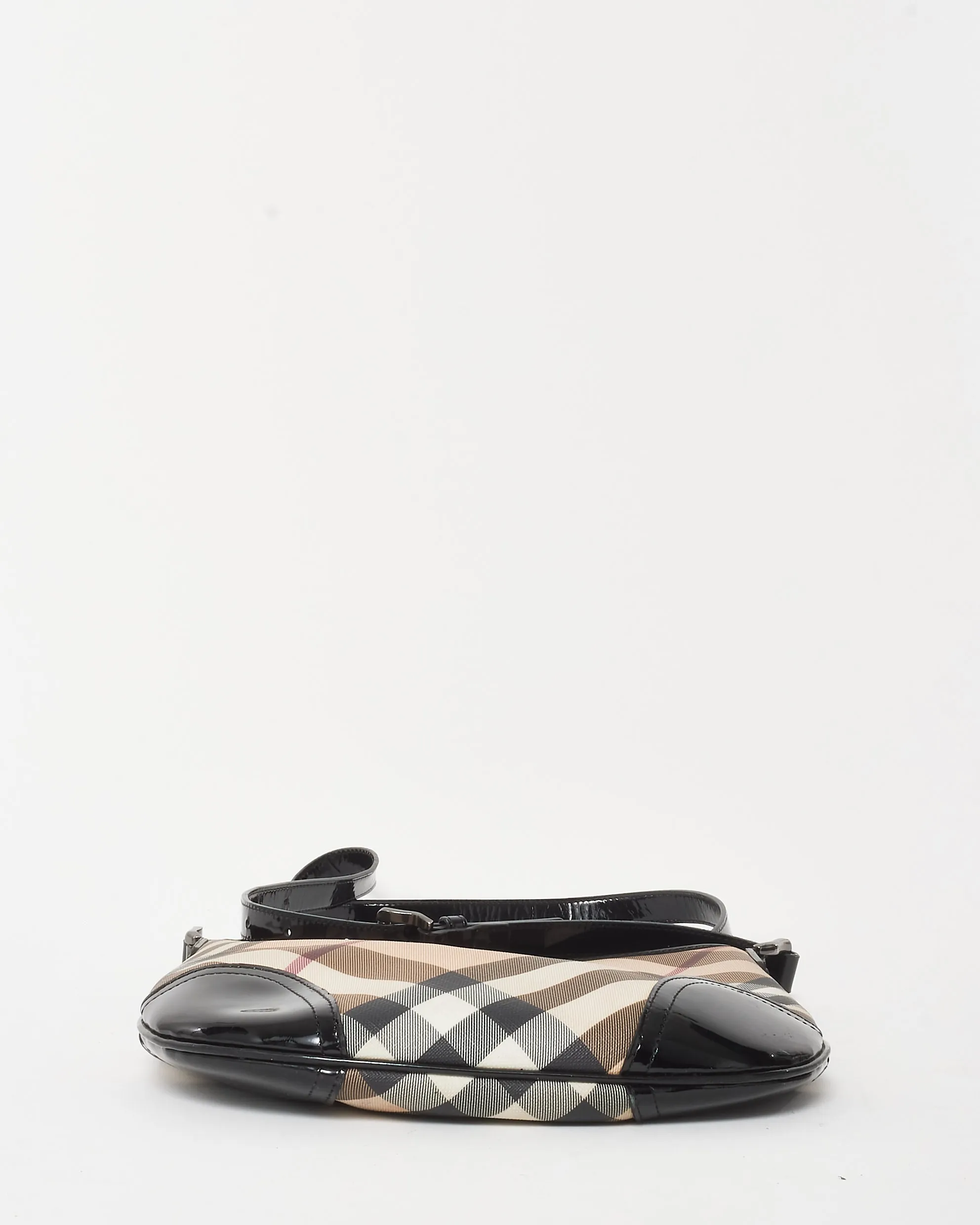 Burberry Beige Nova Check Coated Canvas Black Patent Trim Dryden Crossbody Bag