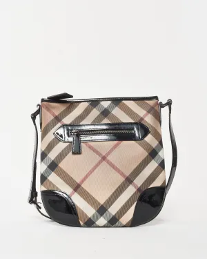 Burberry Beige Nova Check Coated Canvas Black Patent Trim Dryden Crossbody Bag