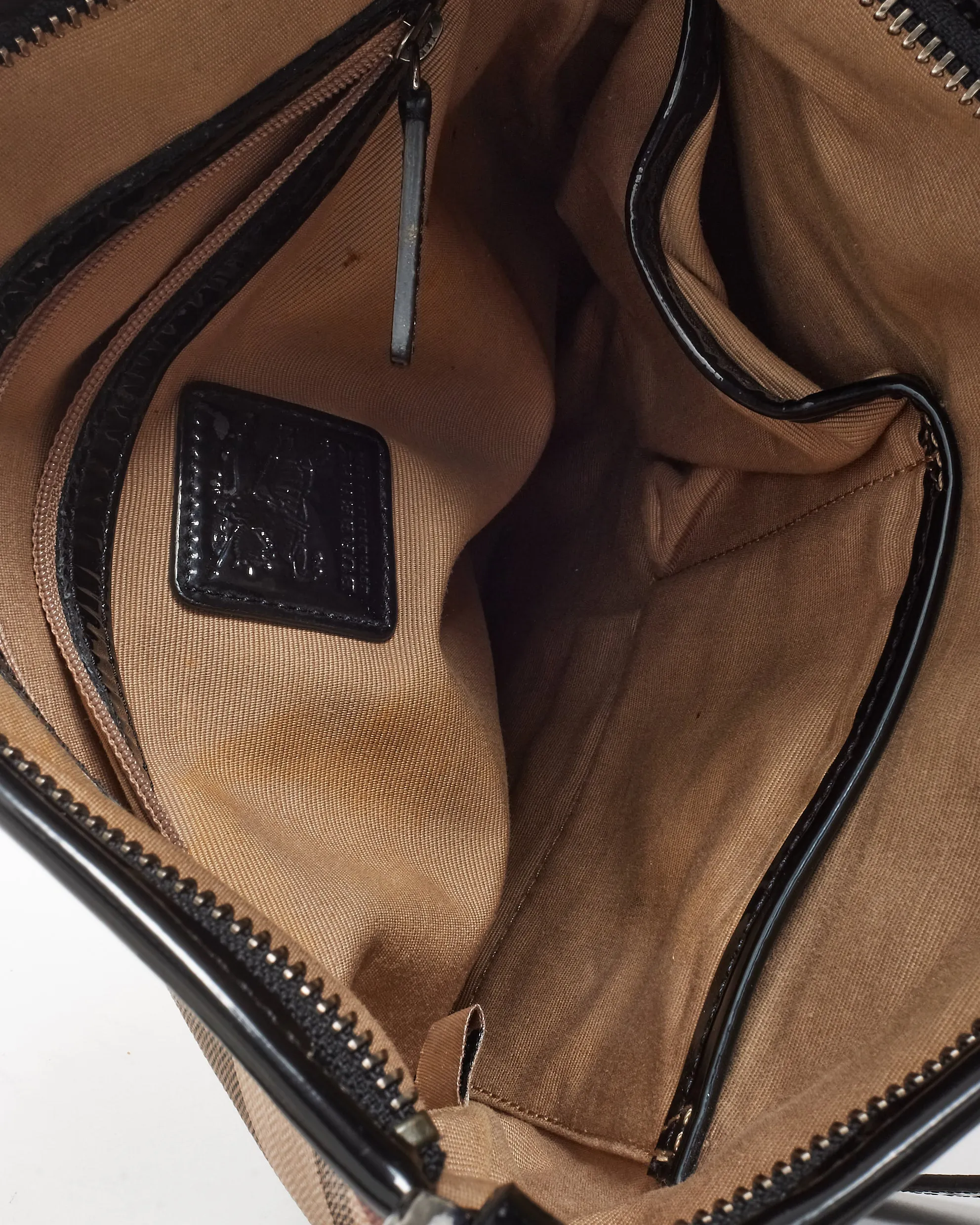 Burberry Beige Nova Check Coated Canvas Black Patent Trim Dryden Crossbody Bag