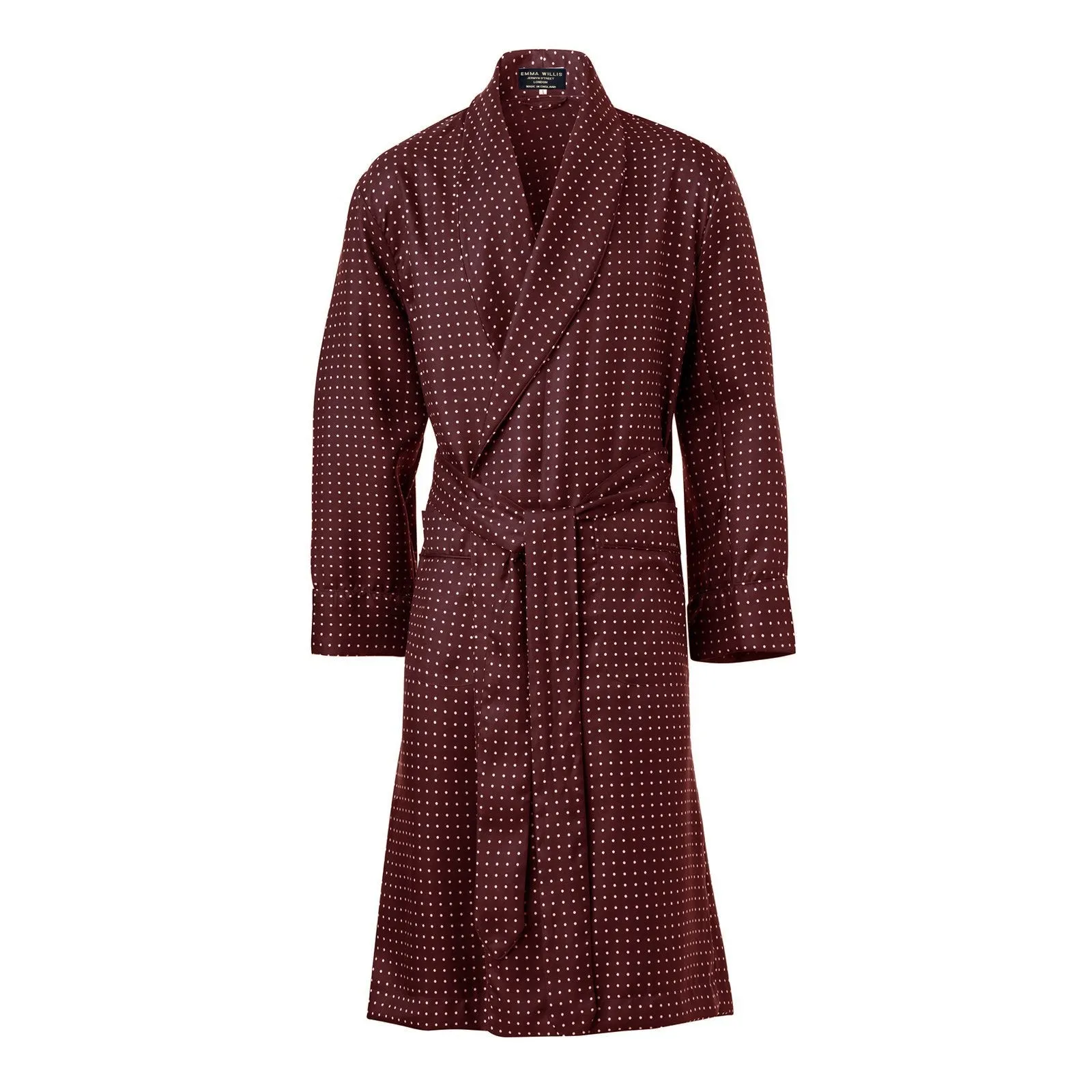 Burgundy and White Spot Silk Dressing Gown
