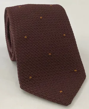 Burgundy Grenadine Grossa with Brown (Hand Sewn) Pin Dots Silk Tie #GGDT-3 (30)