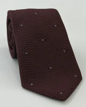 Burgundy Grenadine Grossa with Charcoal Gray (Hand Sewn) Pin Dots Silk Tie #GGDT-3 (36)