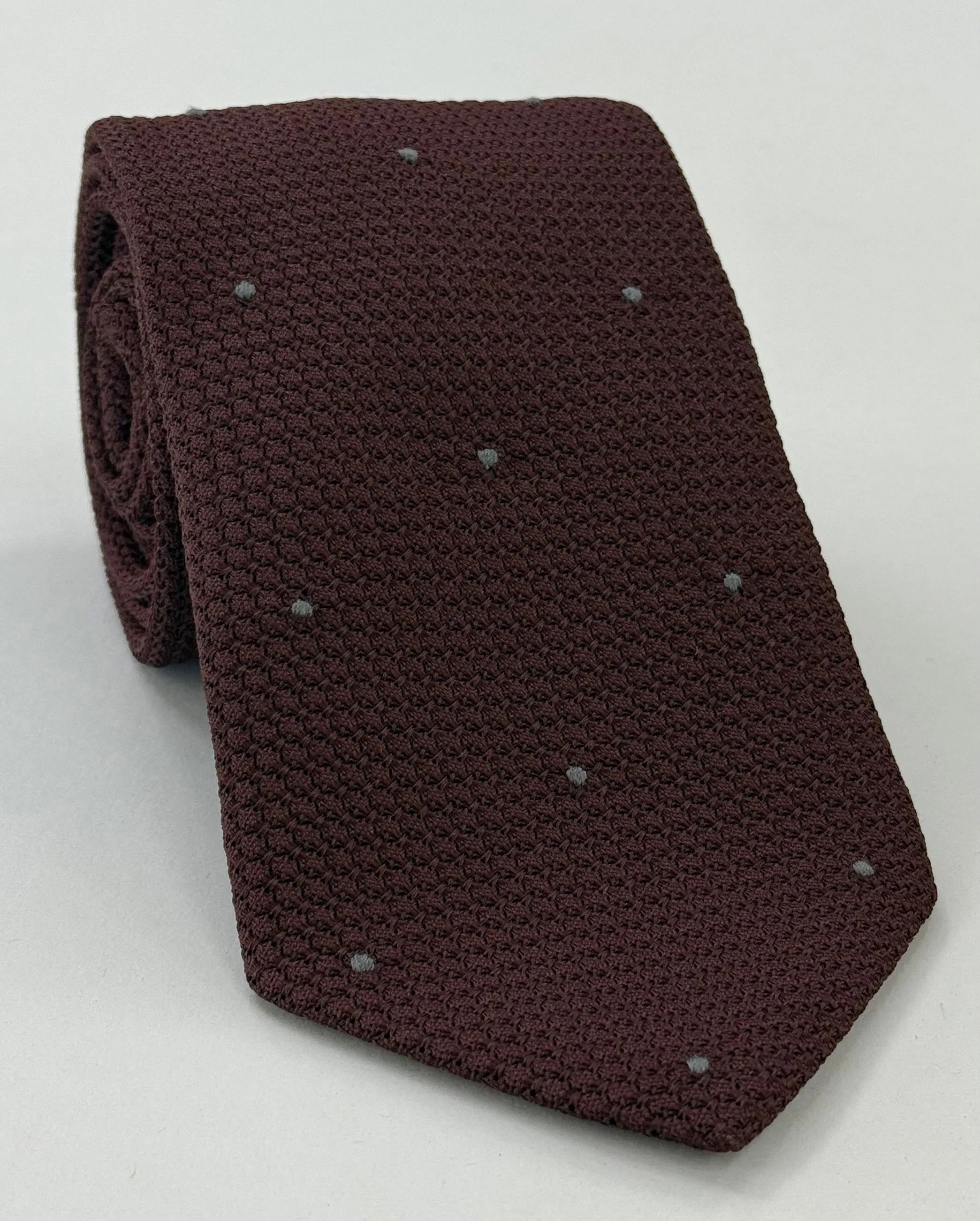 Burgundy Grenadine Grossa with Charcoal Gray (Hand Sewn) Pin Dots Silk Tie #GGDT-3 (36)