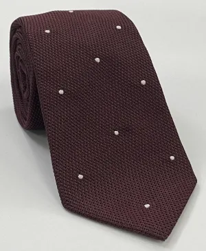 Burgundy Grenadine Grossa with Silver (Hand Sewn) Pin Dots Silk Tie #GGDT-3 (2)
