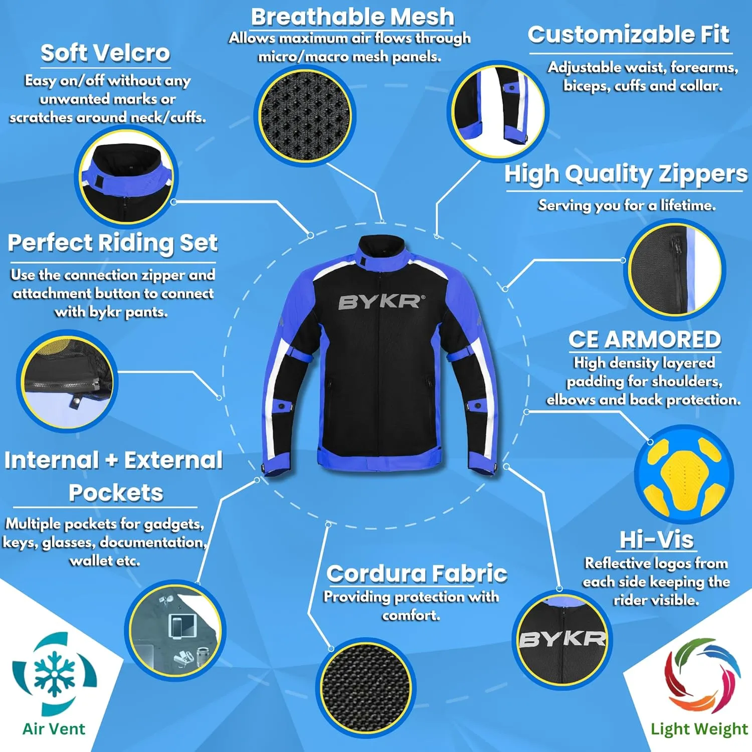 BYKR Mesh Motorcycle Jacket For Men Dual Sports Adventure Breathable Riding Protective Motorbike Jackets Enduro CE Armored