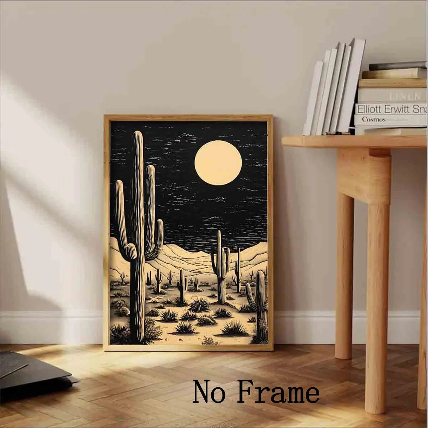 Cactus Desert Wall Art Black Western Canvas Southwest Theme Pictures Western Cactus Artwork Vintage Cactus Print Desert Night Landscape Poster Cowboy Artwork Cactus Western Painting 16x24inch No Frame