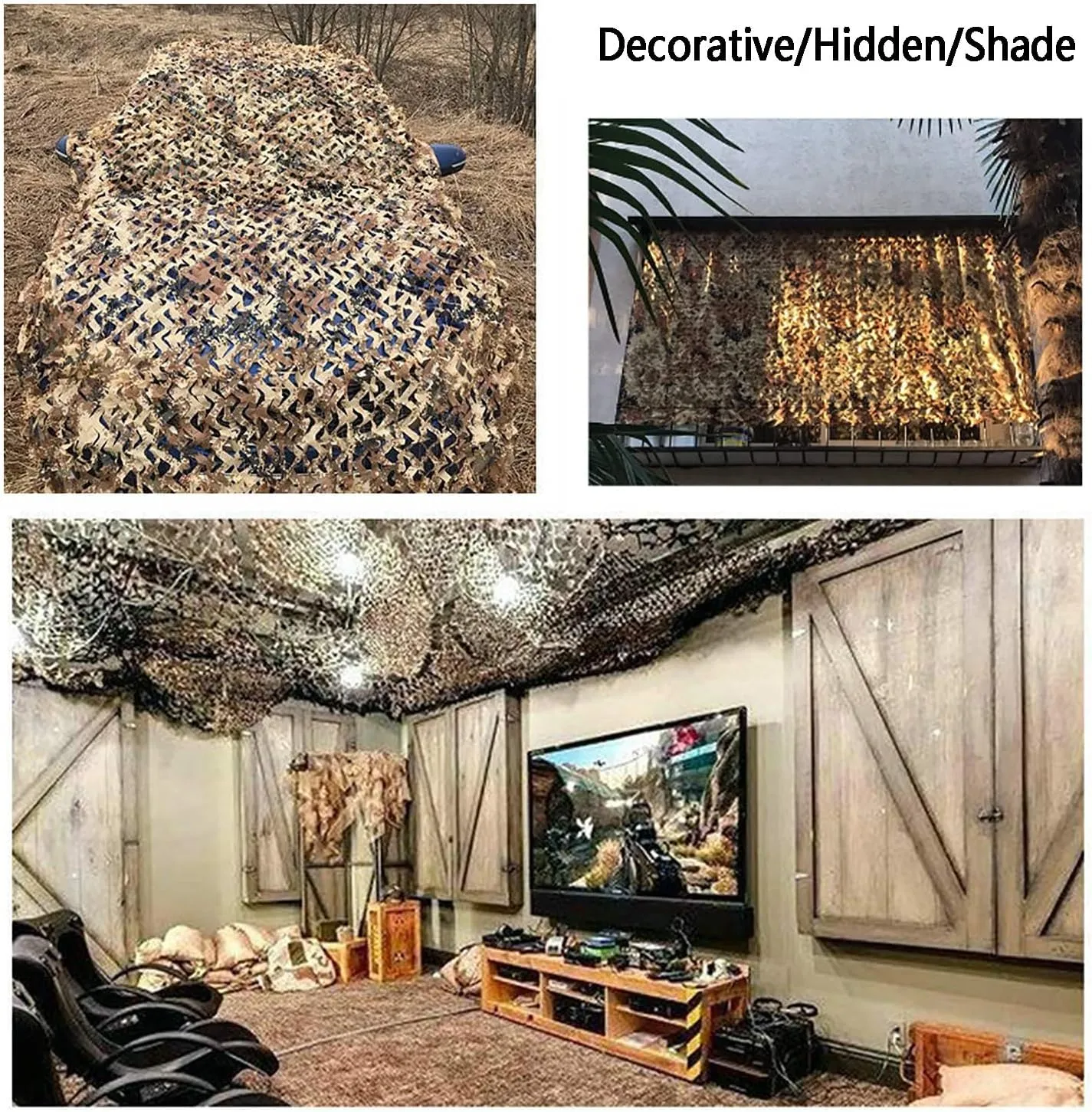 Camo Netting, Camouflage Net/Camo Tarp Camping Shooting Hunting Camo Net Decoration Shelter Tent Shade（Garden Shade Mesh/Awnings） Various Sizes
