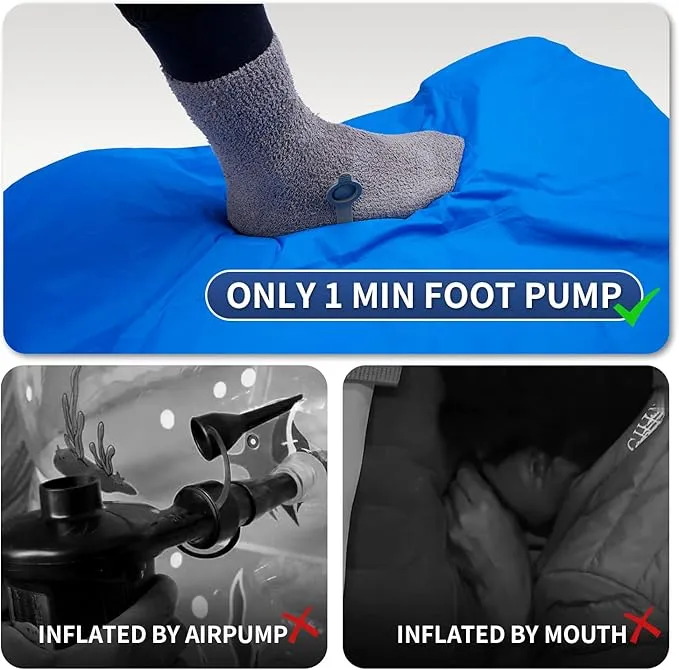 Camping Sleeping Pad Inflatable Sleeping Mat with Pillow Built-in Pump Compact Ultralight Waterproof Camping Air Mattress for Backpacking, Hiking, Tent, Traveling & Outdoor Blue