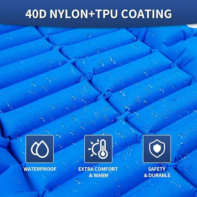 Camping Sleeping Pad Inflatable Sleeping Mat with Pillow Built-in Pump Compact Ultralight Waterproof Camping Air Mattress for Backpacking, Hiking, Tent, Traveling & Outdoor Blue