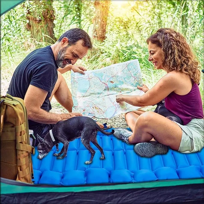 Camping Sleeping Pad Inflatable Sleeping Mat with Pillow Built-in Pump Compact Ultralight Waterproof Camping Air Mattress for Backpacking, Hiking, Tent, Traveling & Outdoor Blue