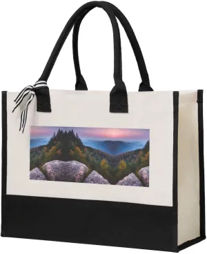 Canadian Smokey Mountain Cliff Large Canvas Shopping Bag for women â€“ Ideal for Storage, Groceries, Travel, Picnic, Beach, and More
