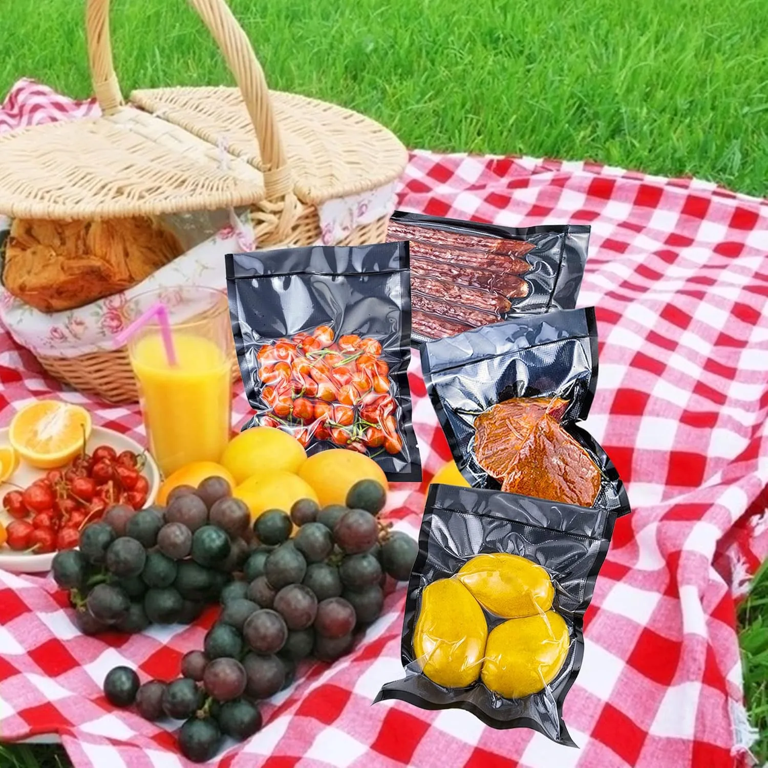 CANLENPK 6x8 Inch/15x20cm Vacuum Seal Bags Black Back and Clear Front,Food Storage Bag,Seal Meal Snack Fruit Nut,Boil Steam Heat Freeze,Commercial Grade Heavy Duty Sealable Bags (100PCS, Black Back)