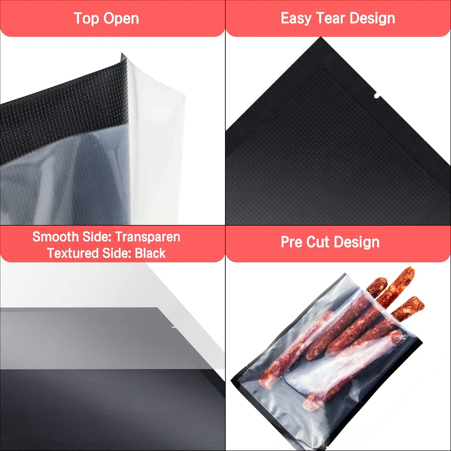 CANLENPK 6x8 Inch/15x20cm Vacuum Seal Bags Black Back and Clear Front,Food Storage Bag,Seal Meal Snack Fruit Nut,Boil Steam Heat Freeze,Commercial Grade Heavy Duty Sealable Bags (100PCS, Black Back)