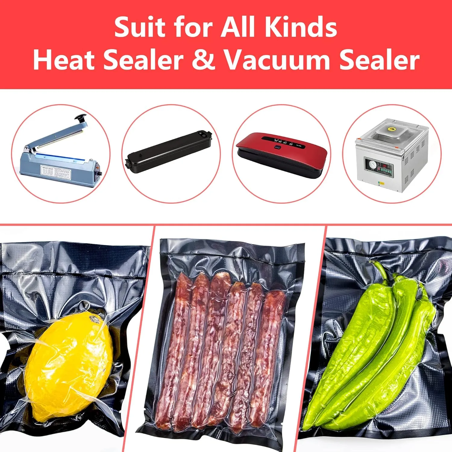 CANLENPK 6x8 Inch/15x20cm Vacuum Seal Bags Black Back and Clear Front,Food Storage Bag,Seal Meal Snack Fruit Nut,Boil Steam Heat Freeze,Commercial Grade Heavy Duty Sealable Bags (100PCS, Black Back)