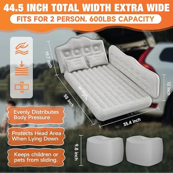 Car Air Mattress Bed: Inflatable Back Seat Air Mattress for SUV, Thick Camping Sleeping Pads with Pillows Air Pumps, Sedan, Truck, SUV, Grey