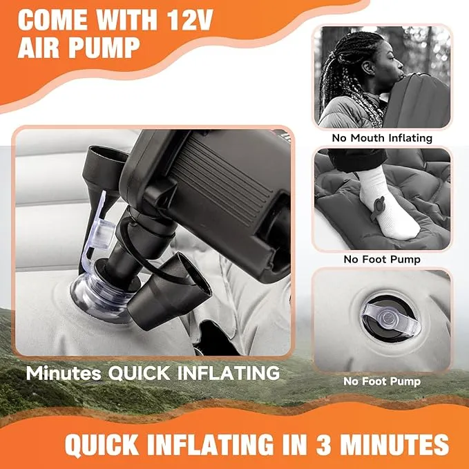 Car Air Mattress Bed: Inflatable Back Seat Air Mattress for SUV, Thick Camping Sleeping Pads with Pillows Air Pumps, Sedan, Truck, SUV, Grey