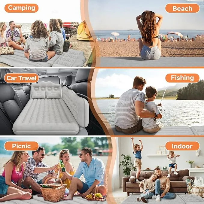 Car Air Mattress Bed: Inflatable Back Seat Air Mattress for SUV, Thick Camping Sleeping Pads with Pillows Air Pumps, Sedan, Truck, SUV, Grey