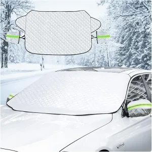 Car Magnetic Windshield Snow Cover, 4 Layers WAaterproof Windproof Protection,Snow,Ice,Sun,Frost Defense, Universal for SUV, Truck, Sedan, Van (Silver)