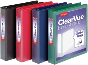 Cardinal 1.5 Inch 3 Ring Binder,Binder for School and Office, Durable D Ring, Assorted Colors, Black, Red, Blue, Green 4 Pack, Holds 375 Sheets (29300)