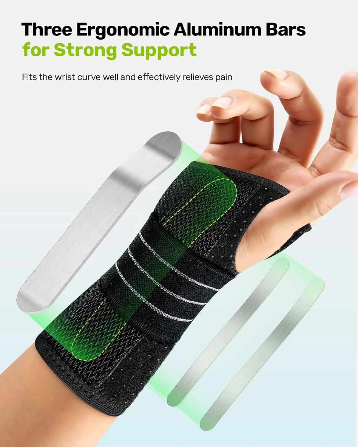 Carpal Tunnel Wrist Brace, Breathable Night Wrist Support with 3 Metal Splints, Hand Brace for Men Women No Pressure on Thumb, Splint Stabilizer for Work, Blue Right Hand, Size M(6.69-8.27")