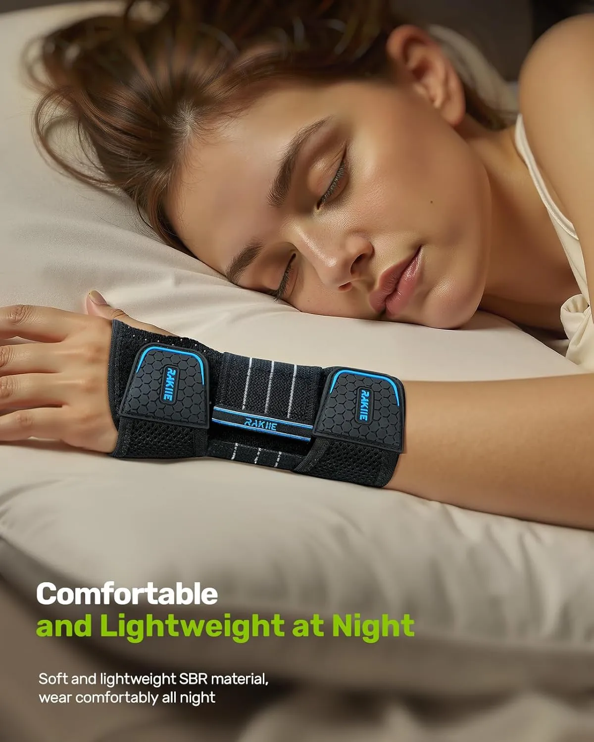 Carpal Tunnel Wrist Brace, Breathable Night Wrist Support with 3 Metal Splints, Hand Brace for Men Women No Pressure on Thumb, Splint Stabilizer for Work, Blue Right Hand, Size M(6.69-8.27")