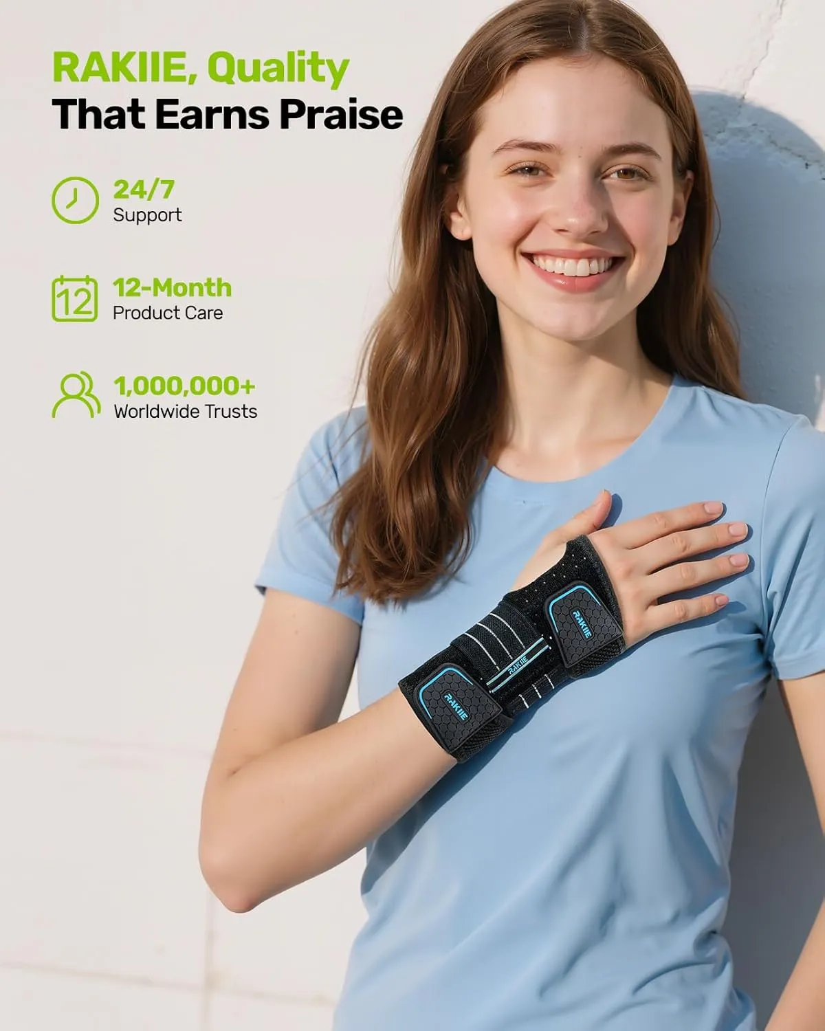 Carpal Tunnel Wrist Brace, Breathable Night Wrist Support with 3 Metal Splints, Hand Brace for Men Women No Pressure on Thumb, Splint Stabilizer for Work, Blue Right Hand, Size M(6.69-8.27")