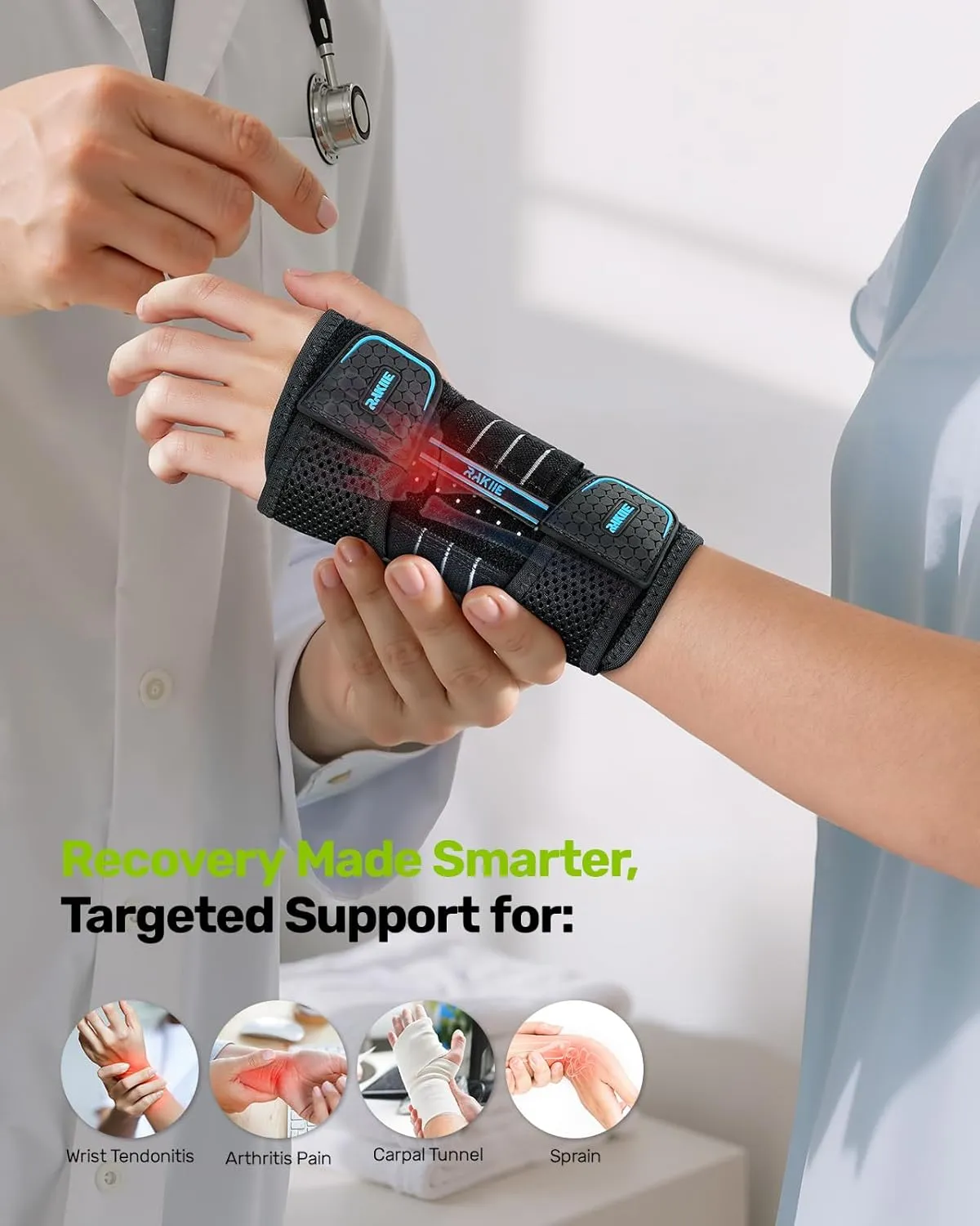 Carpal Tunnel Wrist Brace, Breathable Night Wrist Support with 3 Metal Splints, Hand Brace for Men Women No Pressure on Thumb, Splint Stabilizer for Work, Blue Right Hand, Size M(6.69-8.27")