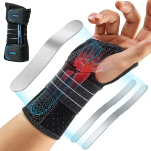 Carpal Tunnel Wrist Brace, Breathable Night Wrist Support with 3 Metal Splints, Hand Brace for Men Women No Pressure on Thumb, Splint Stabilizer for Work, Blue Right Hand, Size M(6.69-8.27")