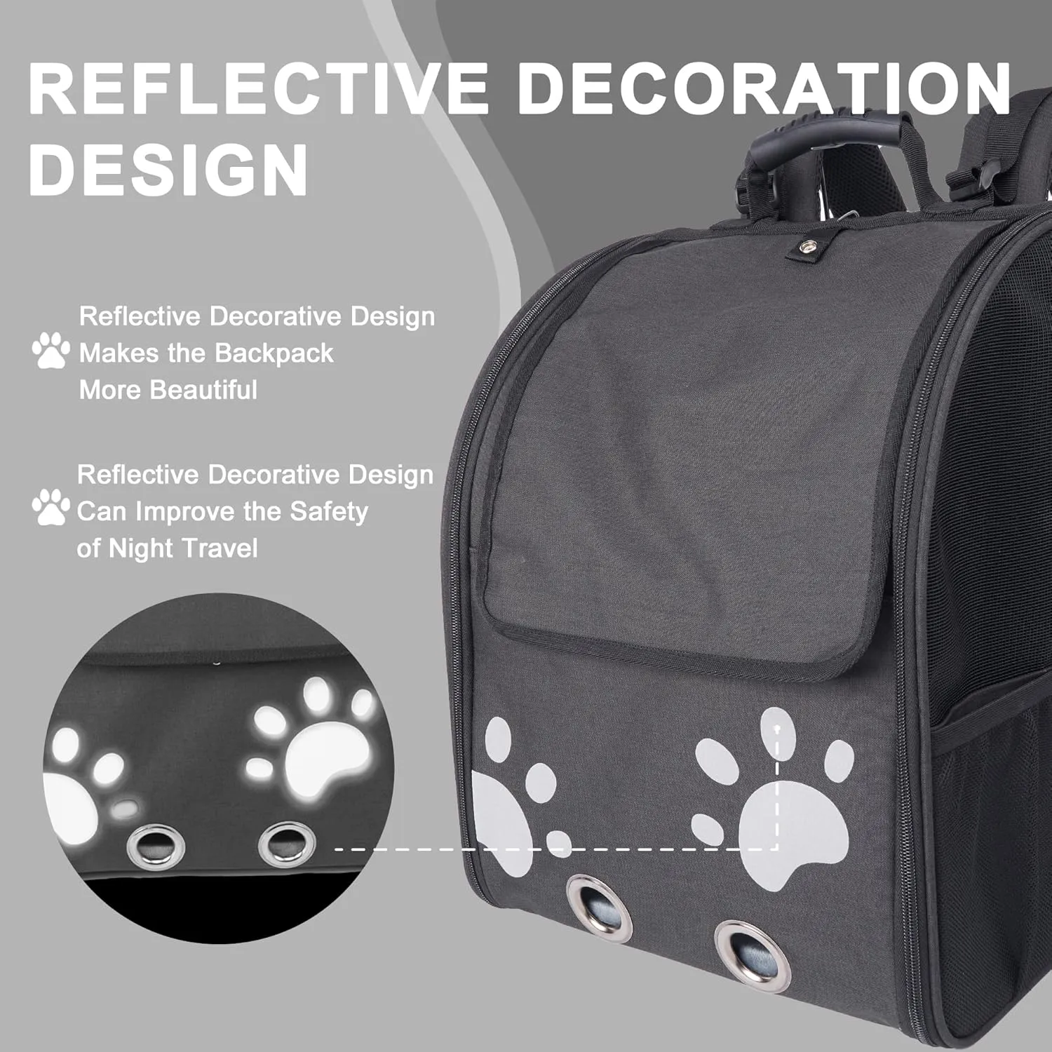 Cat Backpack Carrier, Breathable Cat Carrier Large Space UP 15 lb, Large Reflective Pet Carrier Backpack, Ventilated Mesh Dog Travel Pet Backpack for Hiking Walking Outdoor (Black).