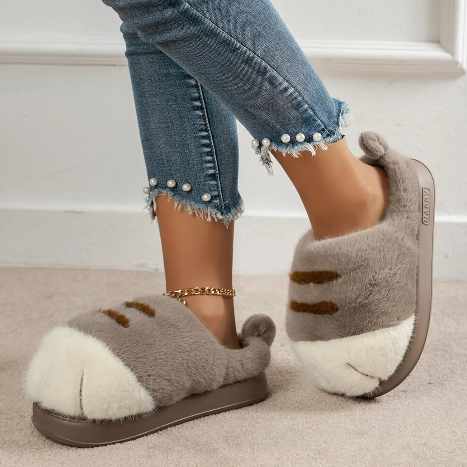 Cat Paw Slippers, Cat Slippers for Women Fuzzy, Cat Paw Slippers for Women, Cat Feet Slippers,Funny 3D Cat Paw Cartoon Warm Cozy Fuzzy Bedroom House Slippers