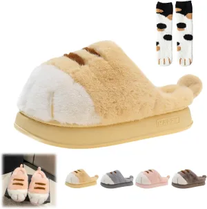 Cat Paw Slippers, Cat Slippers for Women Fuzzy, Cat Paw Slippers for Women, Cat Feet Slippers,Funny 3D Cat Paw Cartoon Warm Cozy Fuzzy Bedroom House Slippers