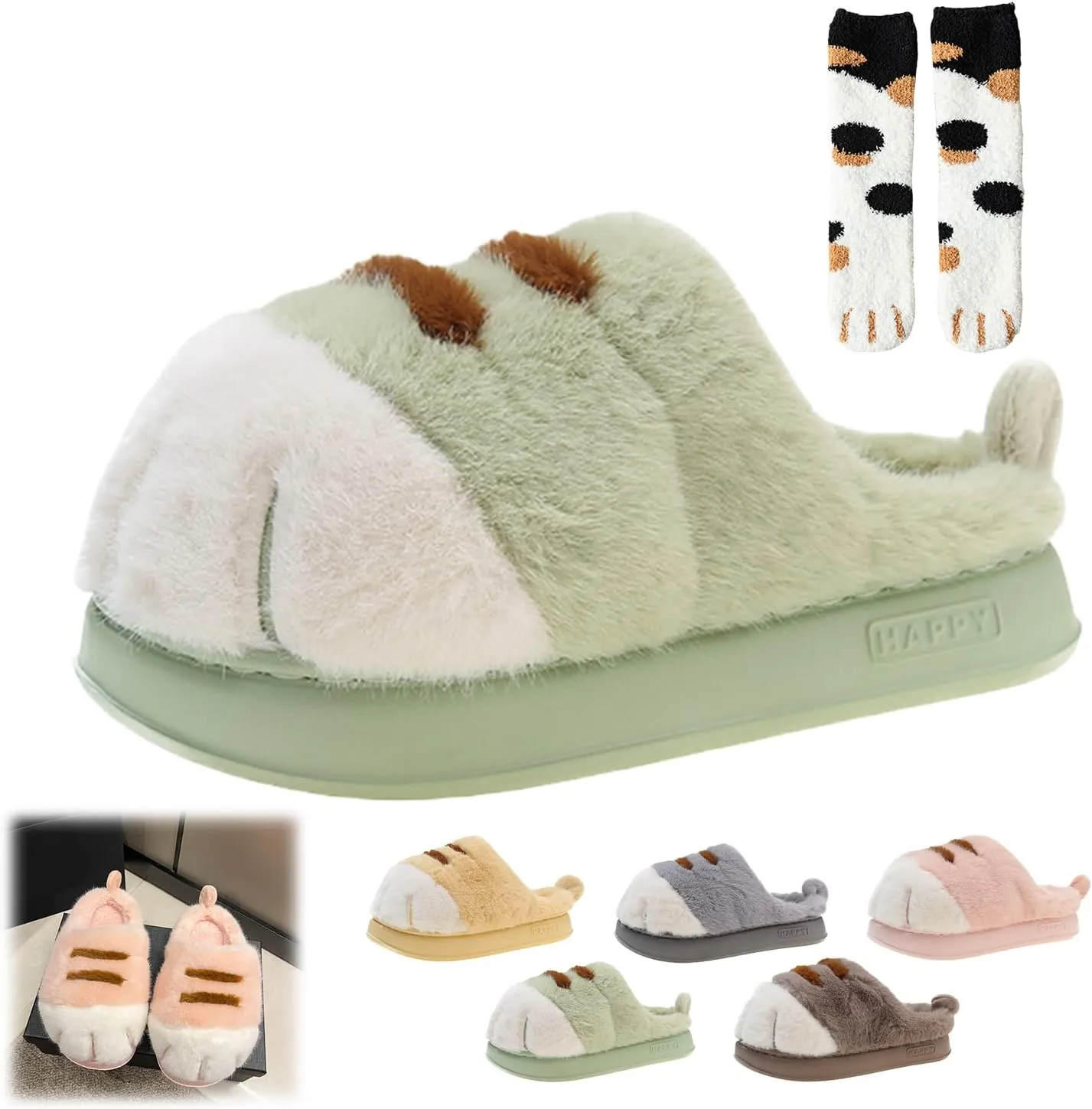 Cat Paw Slippers, Cat Slippers for Women Fuzzy, Cat Paw Slippers for Women, Cat Feet Slippers,Funny 3D Cat Paw Cartoon Warm Cozy Fuzzy Bedroom House Slippers