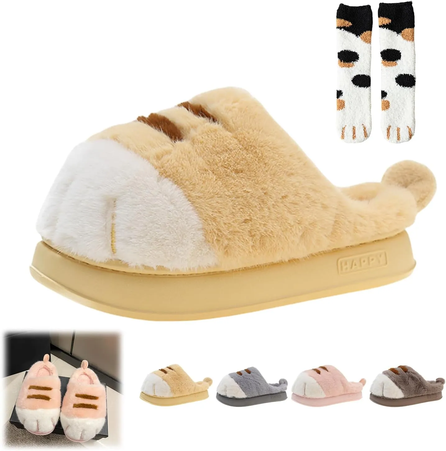 Cat Paw Slippers, Cat Slippers for Women Fuzzy, Cat Paw Slippers for Women, Cat Feet Slippers,Funny 3D Cat Paw Cartoon Warm Cozy Fuzzy Bedroom House Slippers