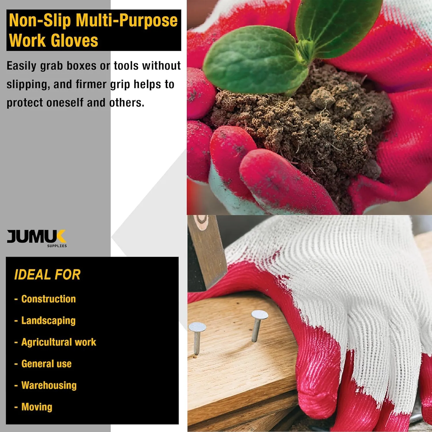 CBC Crown PREMIUM Non-Slip Multi-Purpose Red, Blue Latex Rubber Palm Coated Work Safety Gloves Garden Gloves