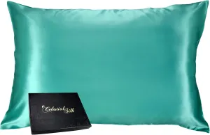 Celestial Silk 100% Pure Mulberry Silk Pillowcase Premium 25 Momme for Hair and Skin Charmeuse Silk on Both Sides of Cover -Gift Wrapped- Hidden Zipper Closure (King, Aqua)