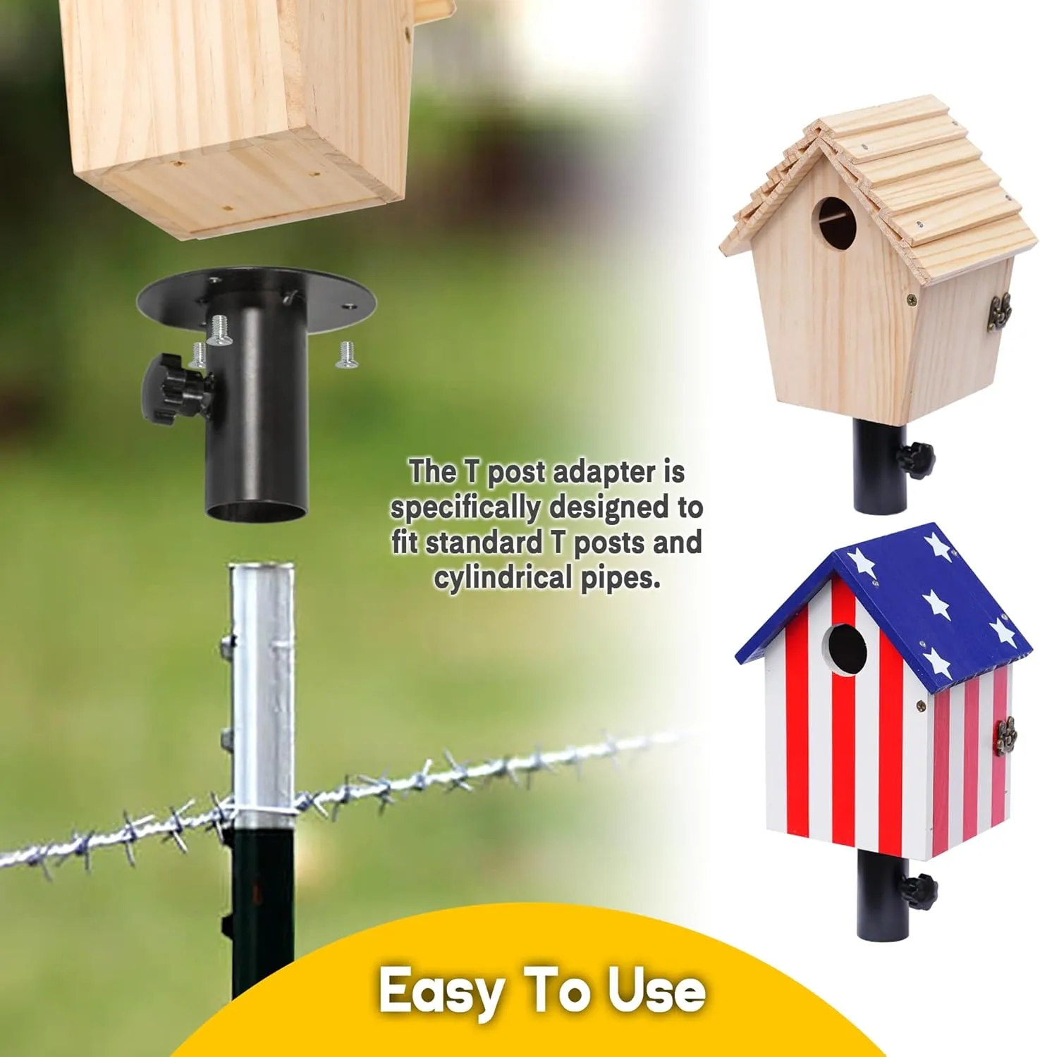 Chalet Style Large Bird House for Outdoor with Metal Tube, Thicken Wooden Hanging Birdhouse with Clear View Panel Clear View Panel Predator Guard Nesting Box for Swallow Wren Chickadee