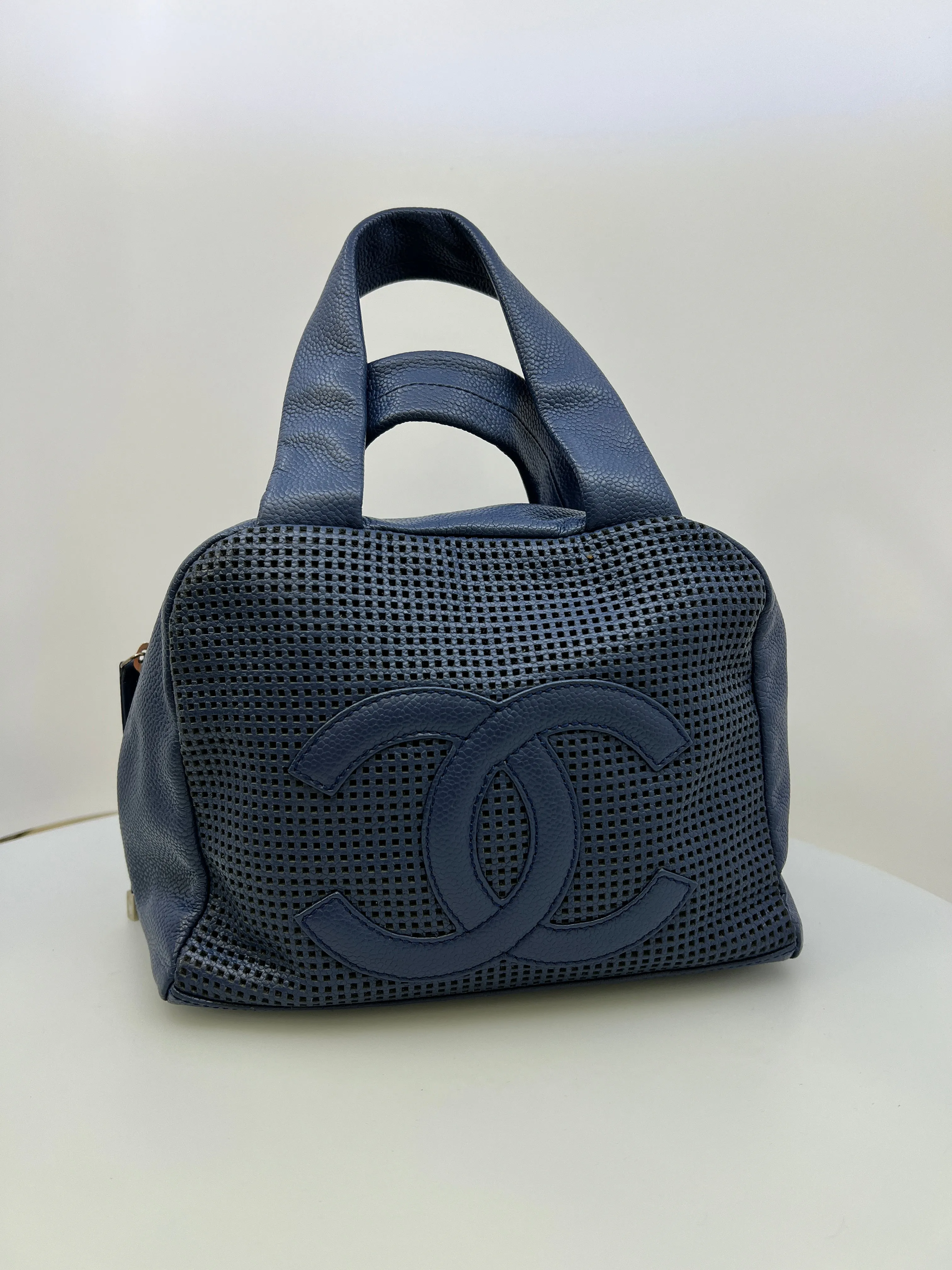 CHANEL VINTAGE PERFORATED CC BOWLER HANDBAG