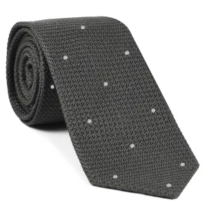 Charcoal Gray Grenadine Grossa with White (Hand Sewn) Pin Dots Silk Tie #GGDT-20 (1)