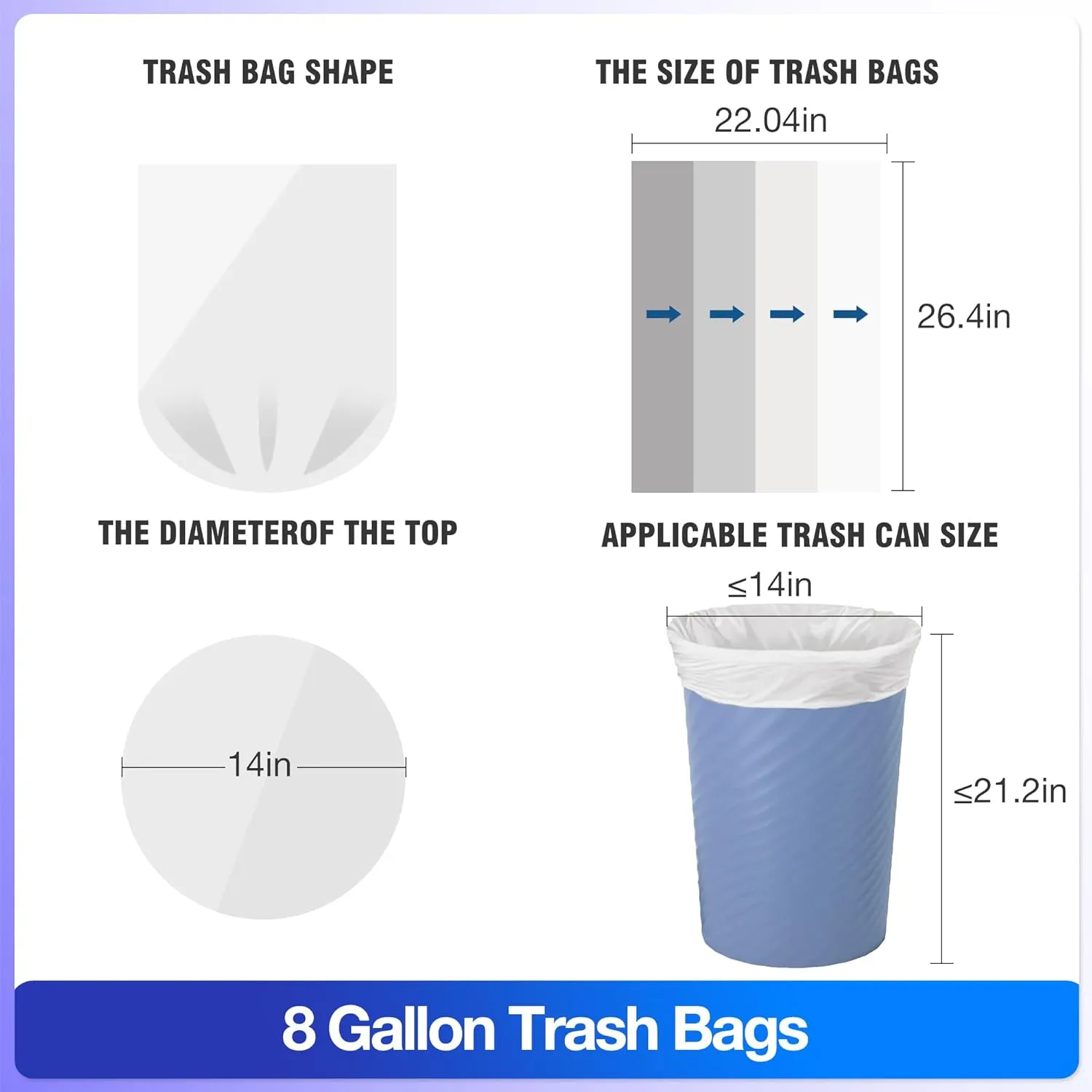 Charmount 8 Gallon Trash Bags, 110 Count Medium Garbage Bags Trash Can Liners for Bathroom Kitchen Office, Clear, Unscented