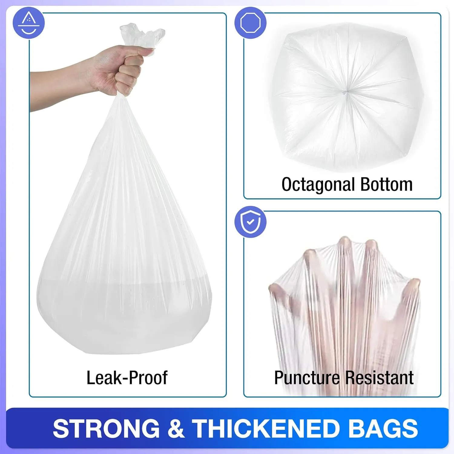 Charmount 8 Gallon Trash Bags, 110 Count Medium Garbage Bags Trash Can Liners for Bathroom Kitchen Office, Clear, Unscented