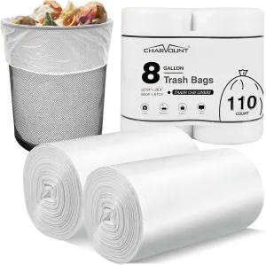 Charmount 8 Gallon Trash Bags, 110 Count Medium Garbage Bags Trash Can Liners for Bathroom Kitchen Office, Clear, Unscented
