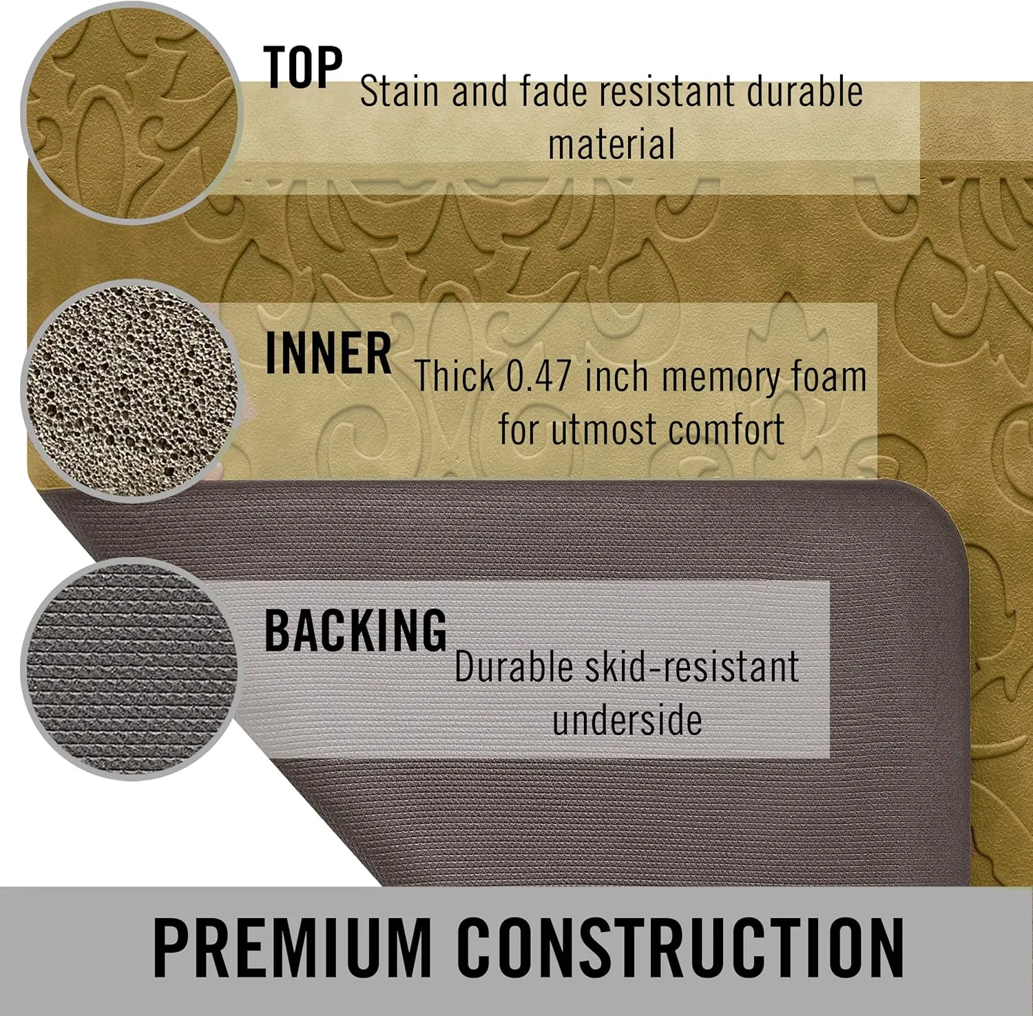 Chef Gear - Anti-Fatigue Gelness Kitchen Mat - Marni Design - Cushioned Comfort Chef Mat - Faux Leather - Cooking & Standing Relief -Skid-Resistant - Measures 17.5"x48" - Beige, (YMK015855)