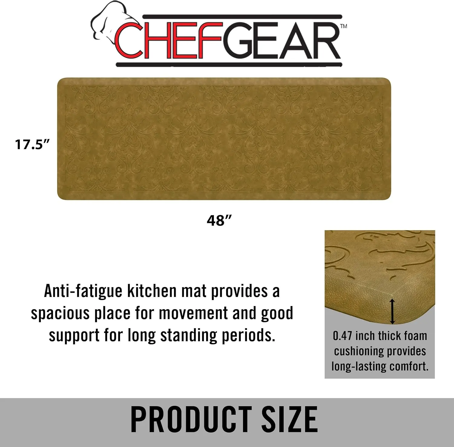 Chef Gear - Anti-Fatigue Gelness Kitchen Mat - Marni Design - Cushioned Comfort Chef Mat - Faux Leather - Cooking & Standing Relief -Skid-Resistant - Measures 17.5"x48" - Beige, (YMK015855)